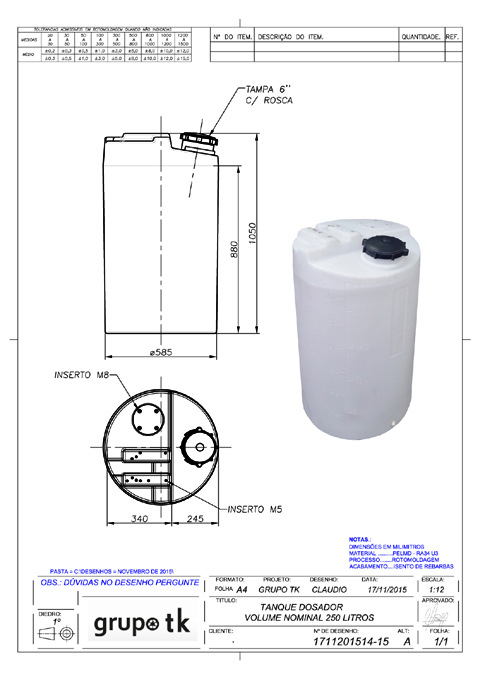 TANQUE DOSADOR DE 250 LITROS